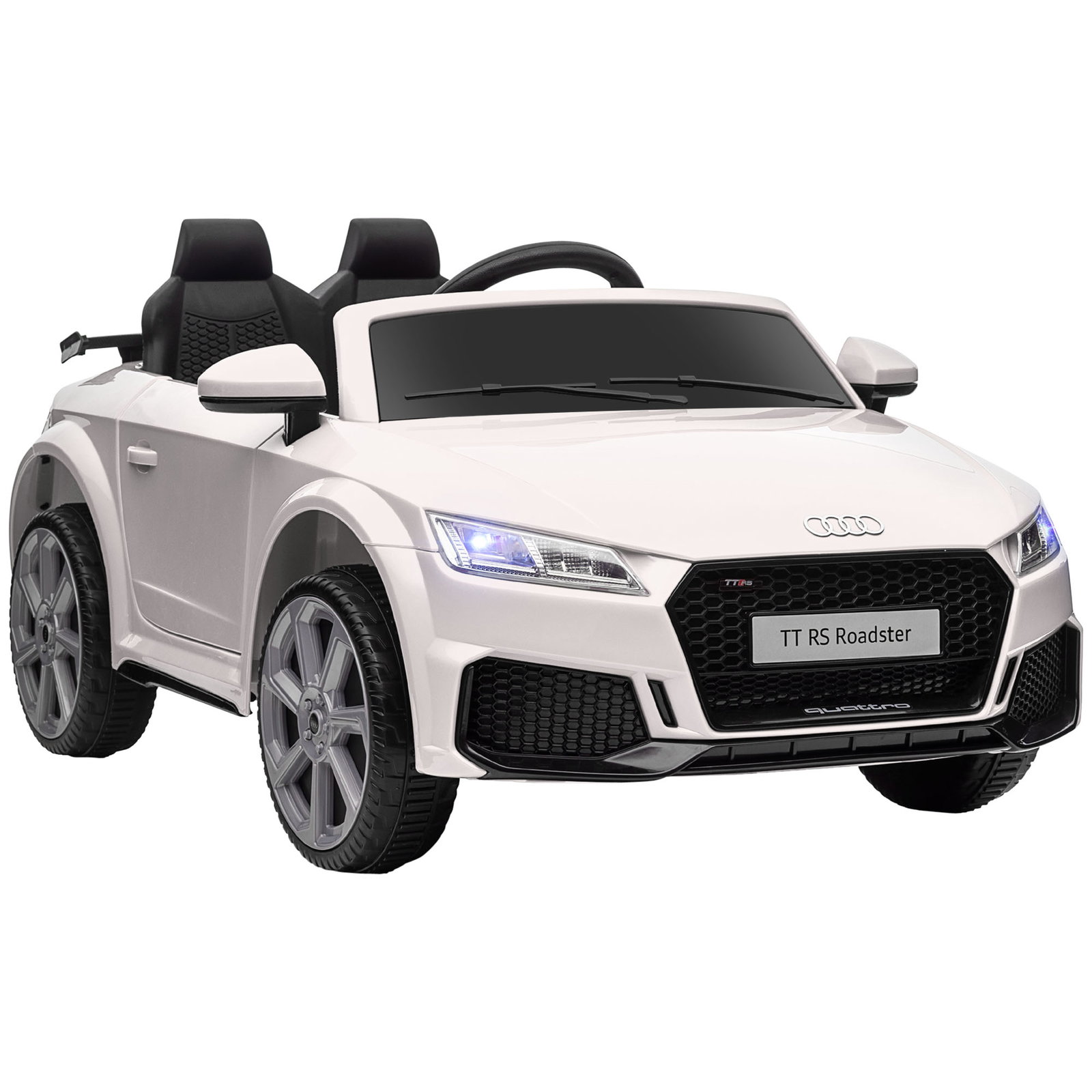 Carro elétrico audi tt para crianças acima de 3 anos com controlo remoto música e luzes bateria 12v 102x60x44 cm branco