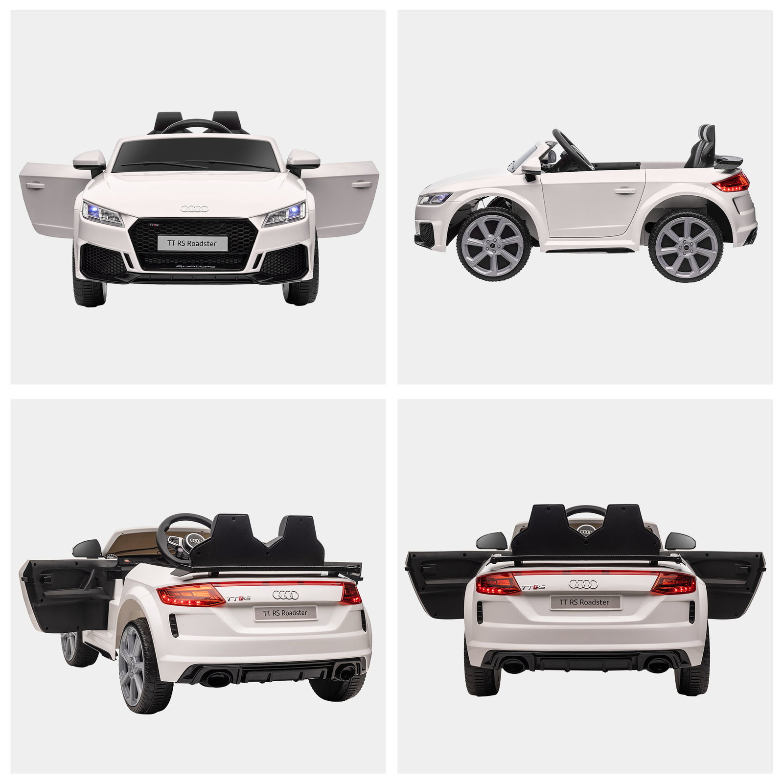 Carro elétrico audi tt para crianças acima de 3 anos com controlo remoto música e luzes bateria 12v 102x60x44 cm branco