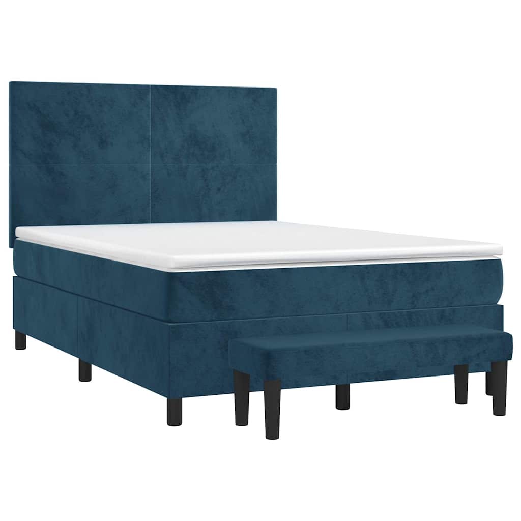 Cama com molas/colchão 140x200 cm veludo azul-escuro
