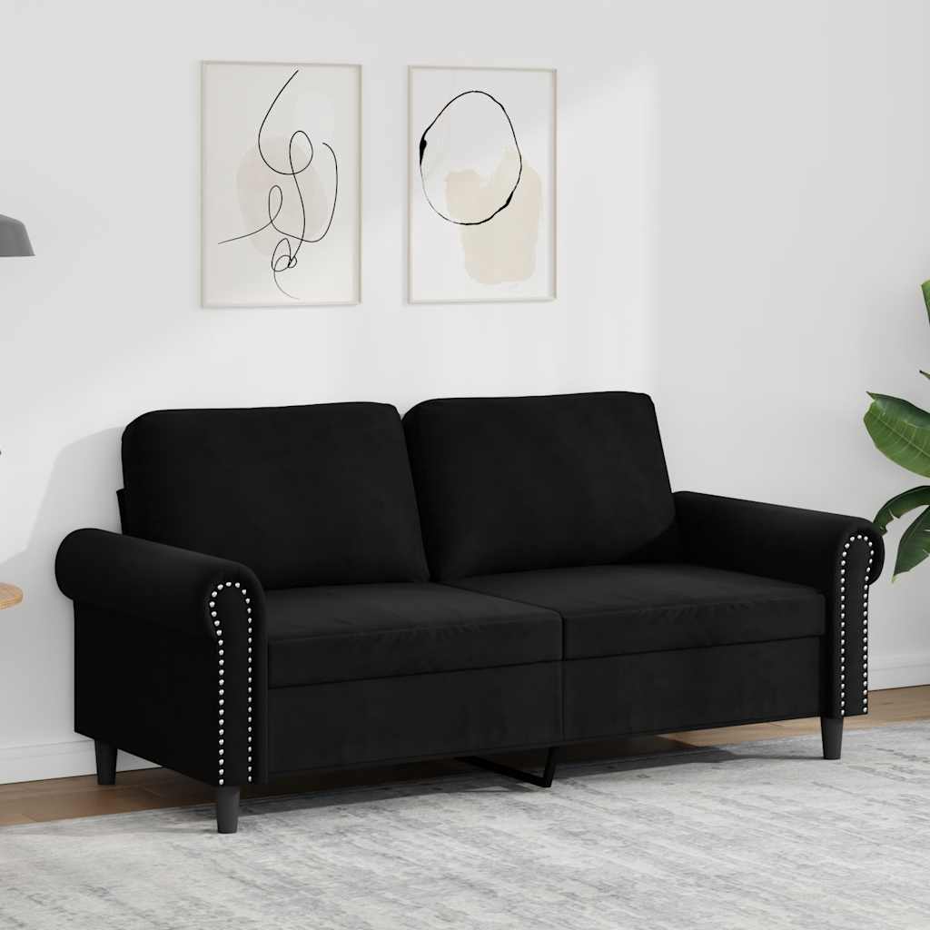 Sofá de 2 lugares veludo 140 cm preto