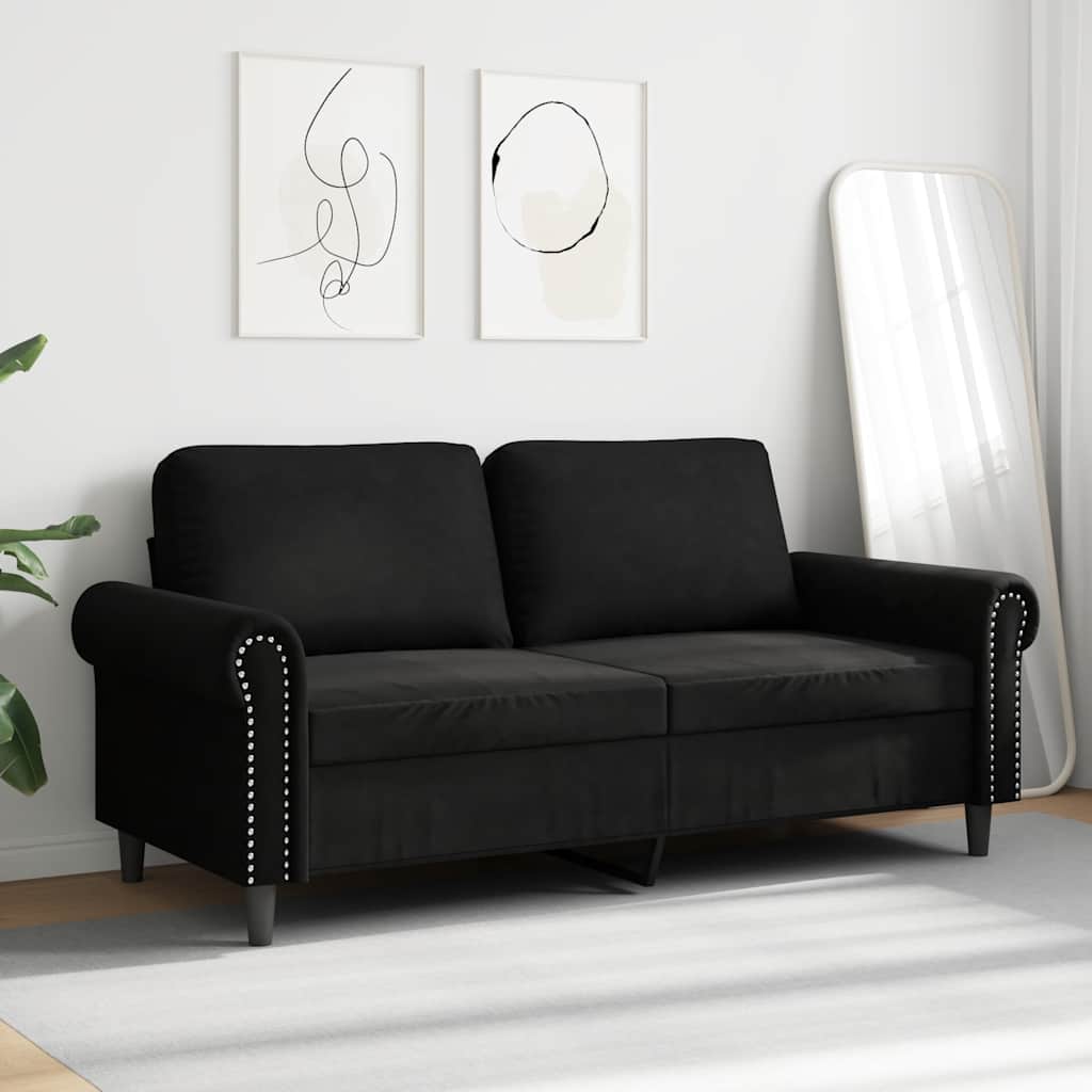 Sofá de 2 lugares veludo 140 cm preto