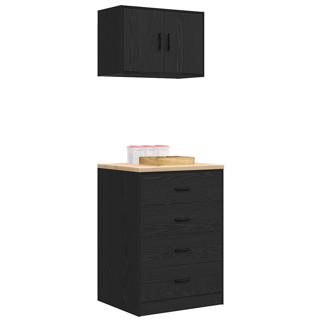 Armários de garagem 2 pcs derivados de madeira preto