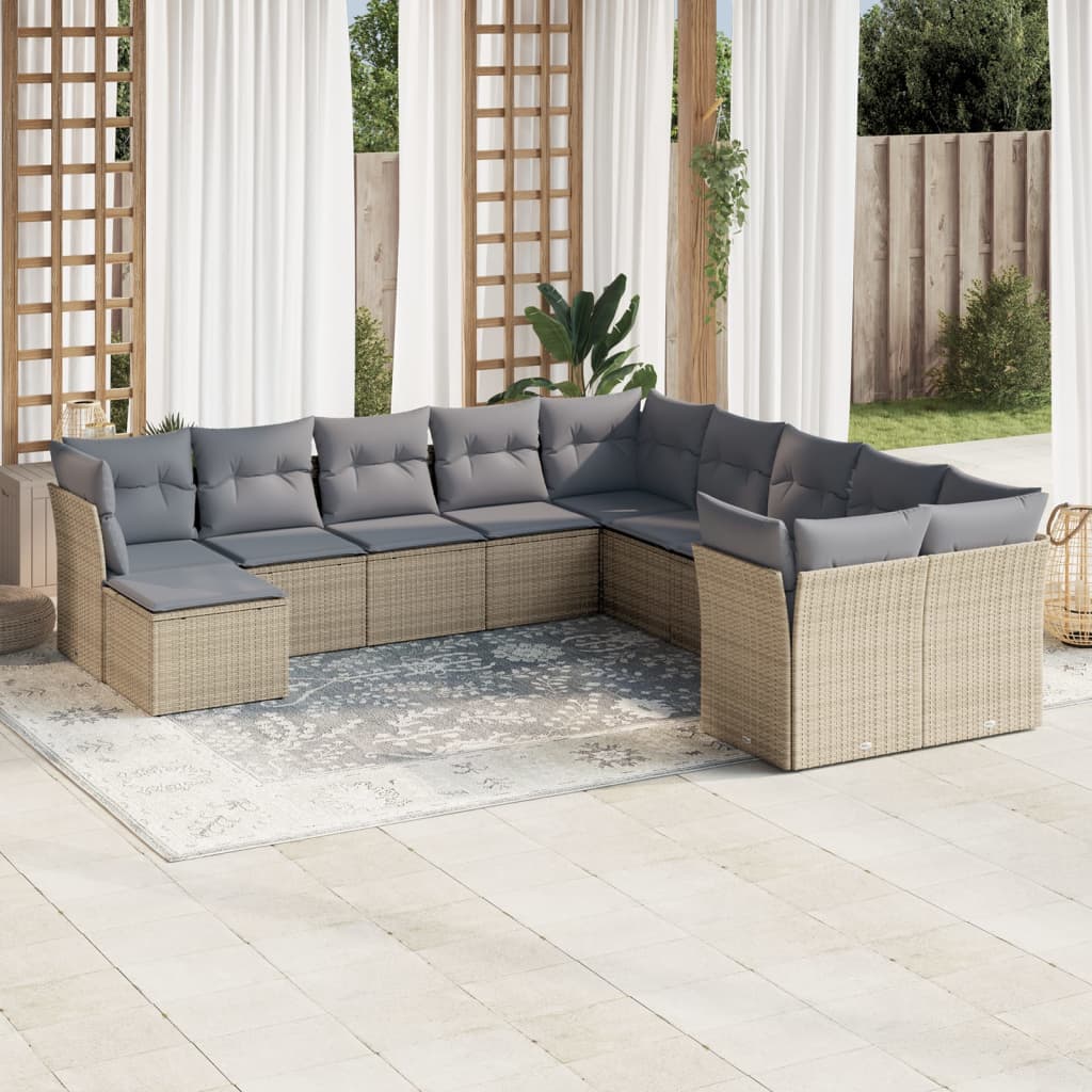 11 Pcs conjunto sofás de jardim c/ almofadões vime PE bege