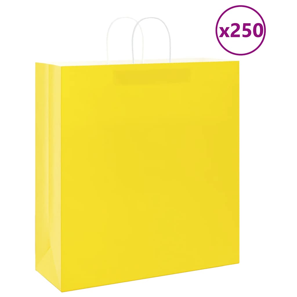 Sacos de papel 250 unid com alças amarelo 45x17x48 cm