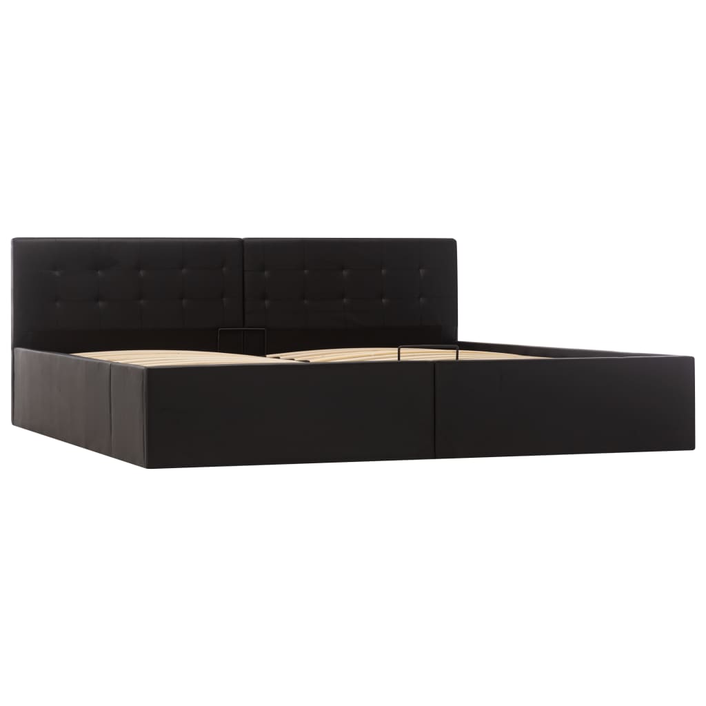 Cama hidráulica c/ arrumação 180x200cm couro artificial preto