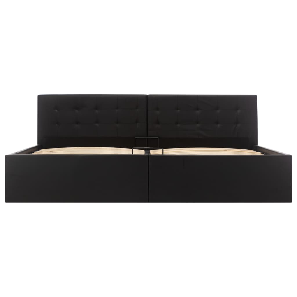 Cama hidráulica c/ arrumação 180x200cm couro artificial preto