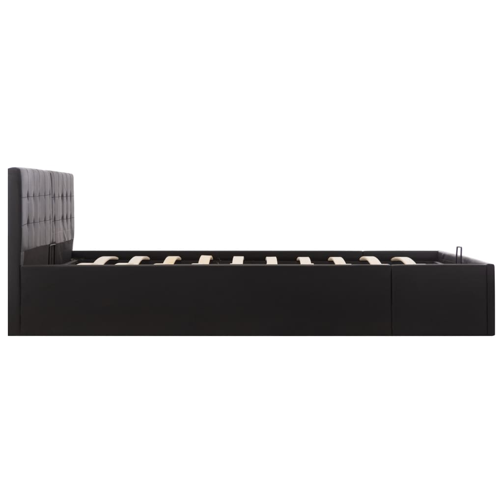 Cama hidráulica c/ arrumação 180x200cm couro artificial preto