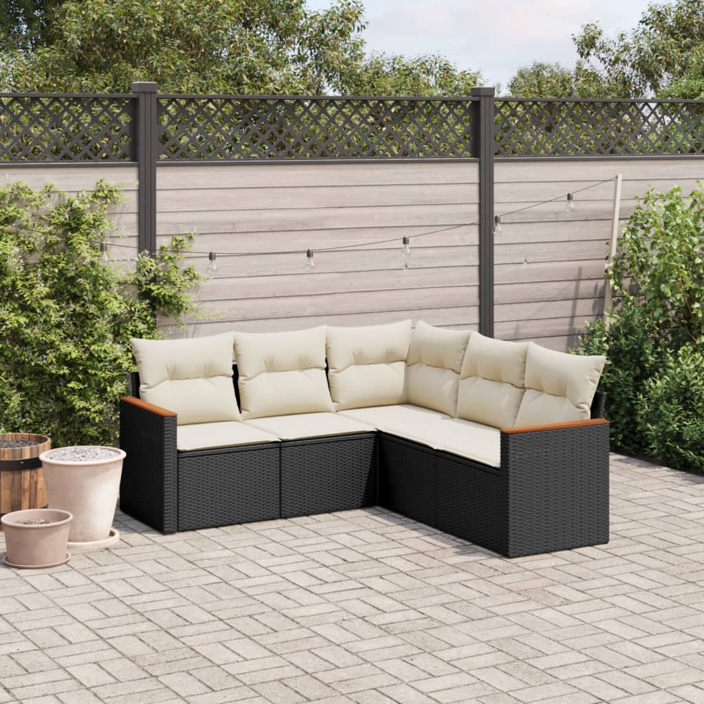 5 Pcs conjunto sofás de jardim com almofadões vime PE preto
