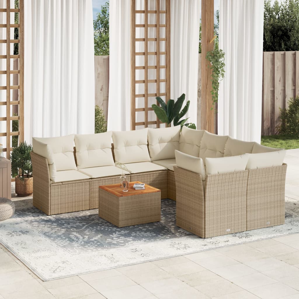 9 Pcs conjunto de sofás p/ jardim com almofadões vime PE bege