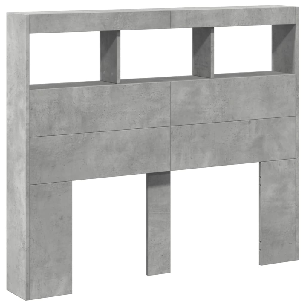 Armário de cabeceira c/ luzes LED 120x17x102cm cinzento cimento