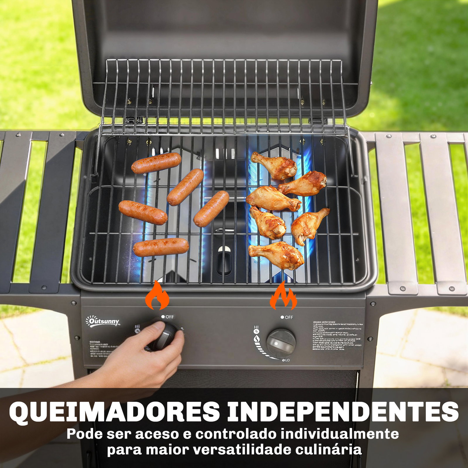 Barbecue a gás bbq com 2 queimadores de 5 kw termómetro mesas laterais prateleira grelha de aquecimento 2 rodas preto