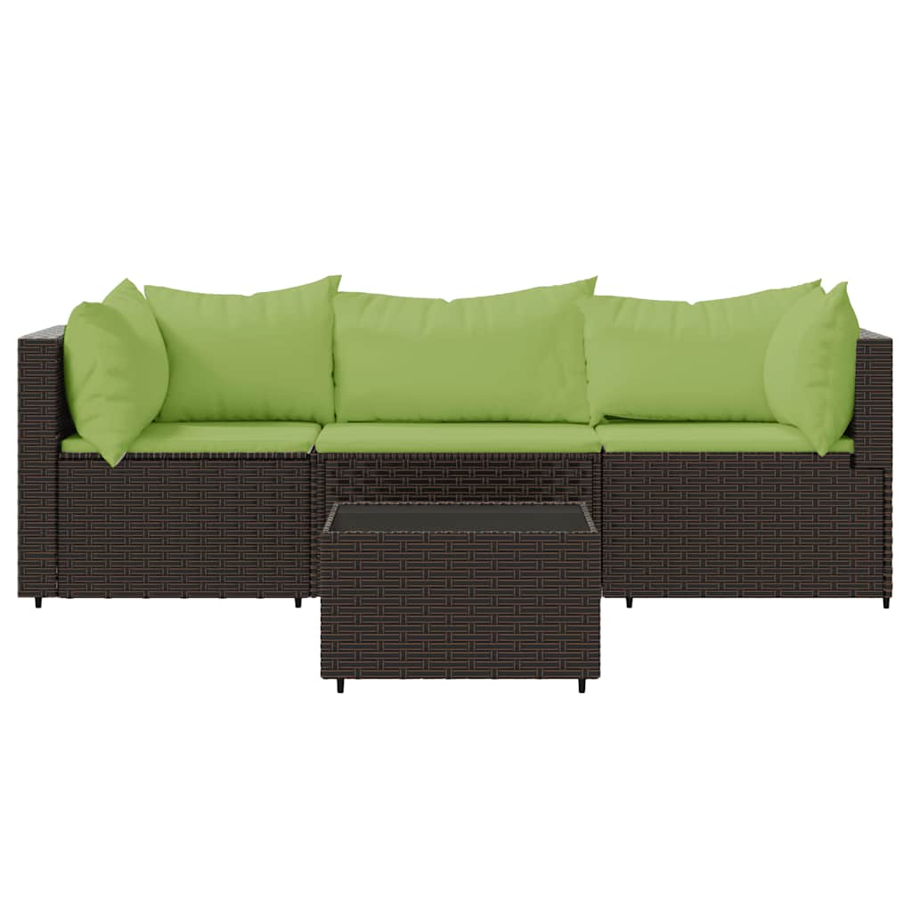 4 Pcs conjunto lounge jardim c/ almofadões vime PE castanho