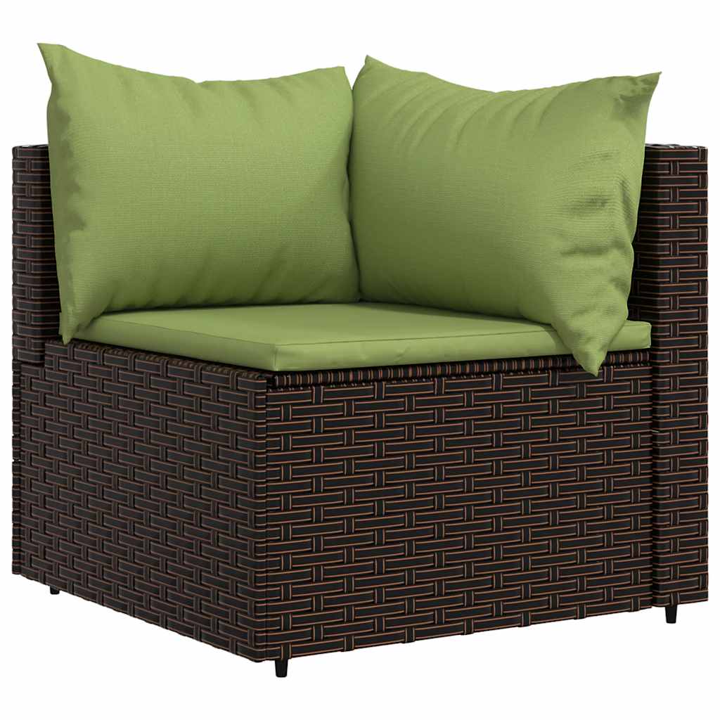 4 Pcs conjunto lounge jardim c/ almofadões vime PE castanho