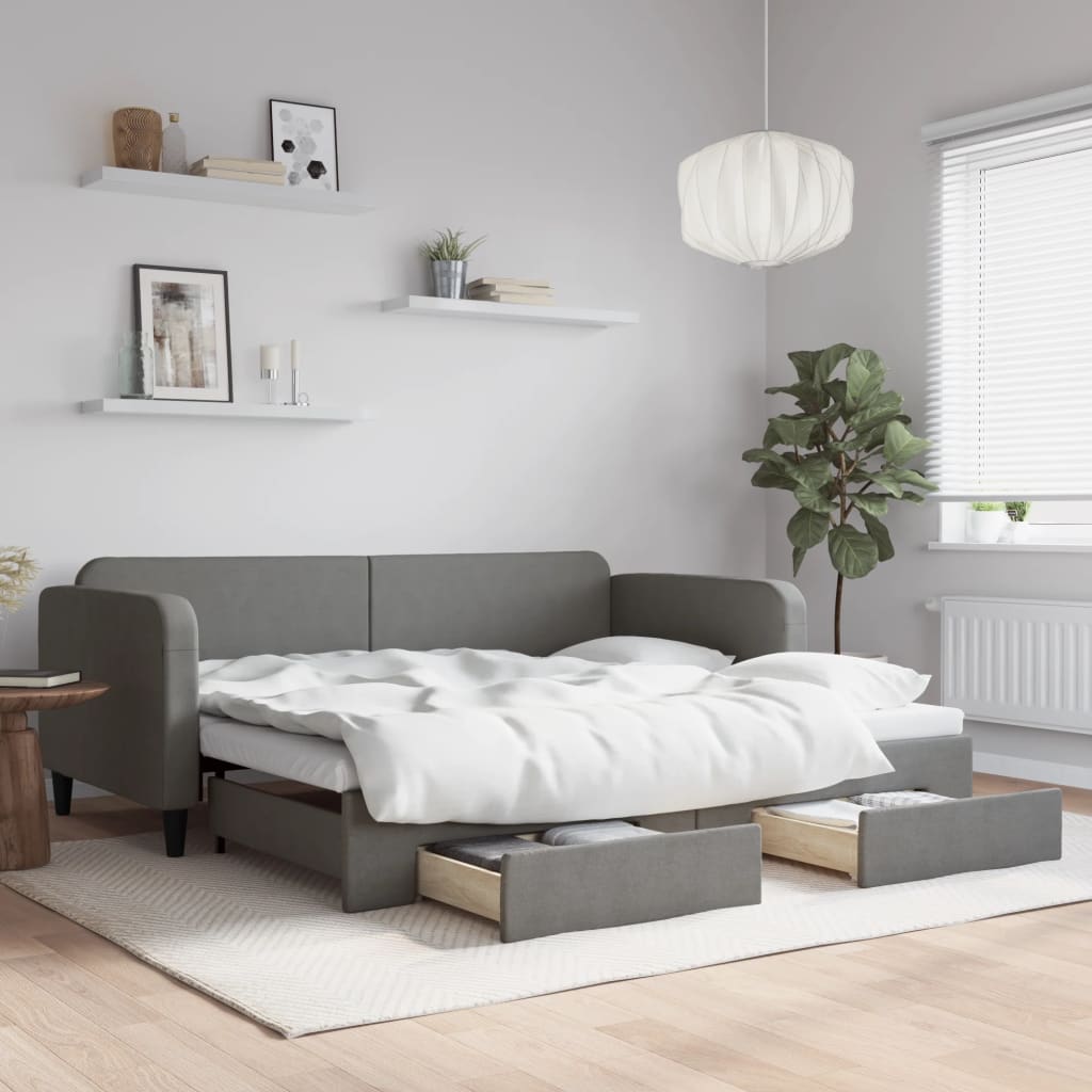 Sofá-cama c/ gavetão e gavetas 90x200 cm tecido cinzento-escuro