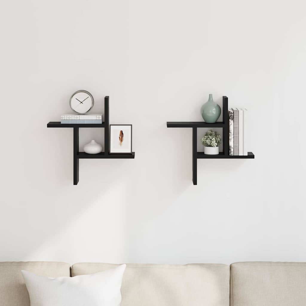 Prateleiras de parede 2 pcs 38x12x38 cm deriv. de madeira preto