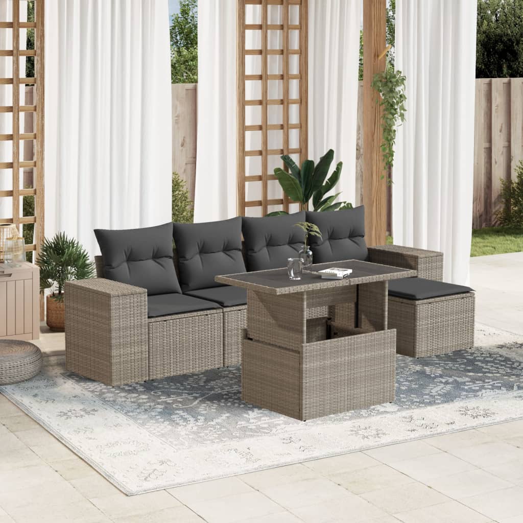 6 Pcs conj. sofás jardim com almofadões vime PE cinzento-claro
