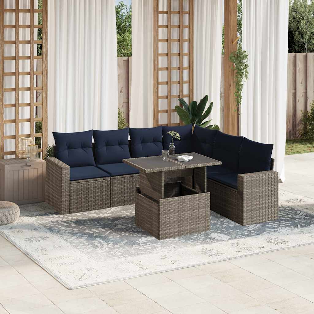 Conjunto de sofá de jardim com 7 peças e almofadas em rattan sintético cinza