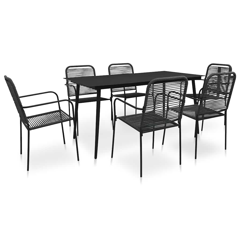 7 Pcs conjunto de jantar p/ jardim corda de algodão e aço preto