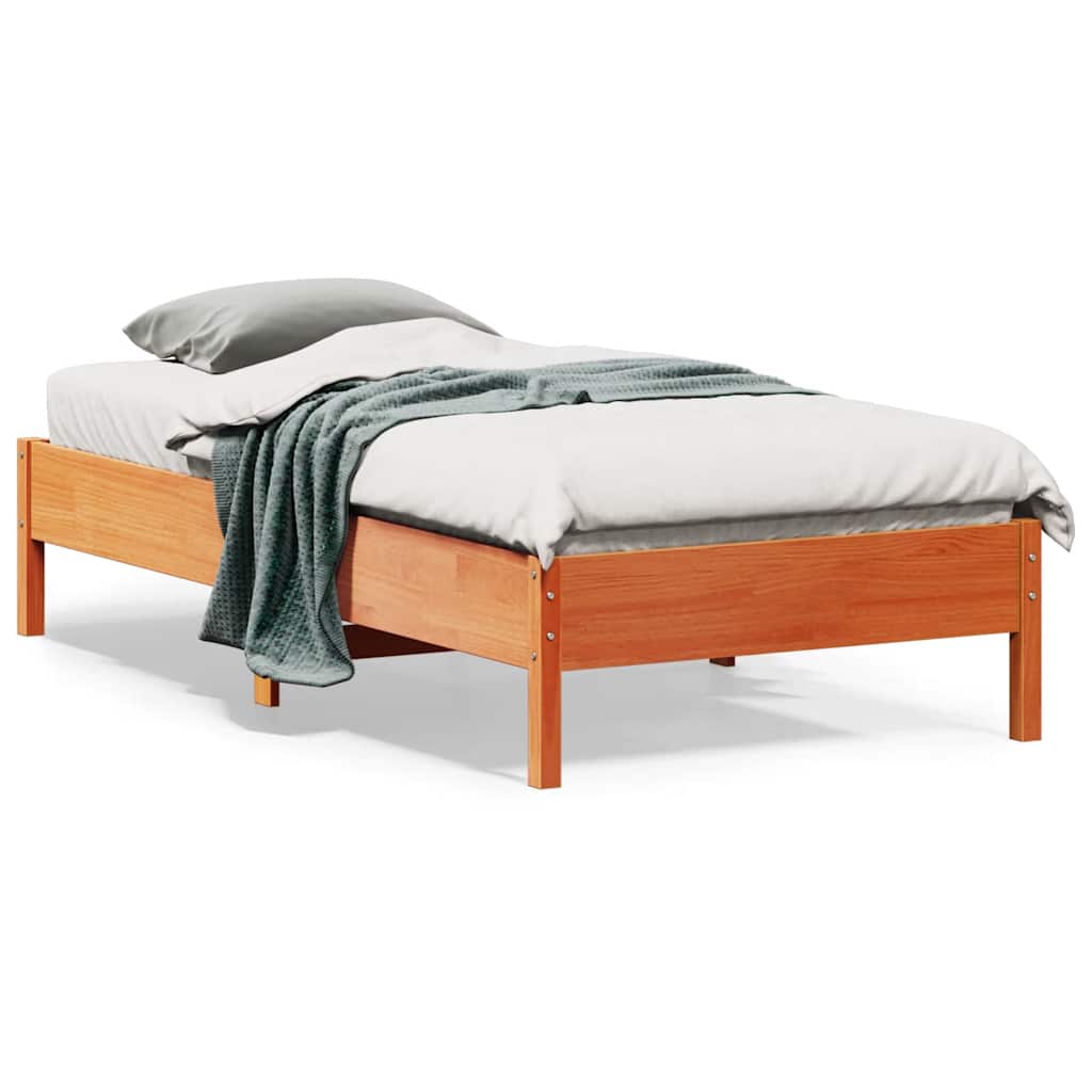 Cama sem colchão 75x190 cm madeira de pinho maciça castanho-mel