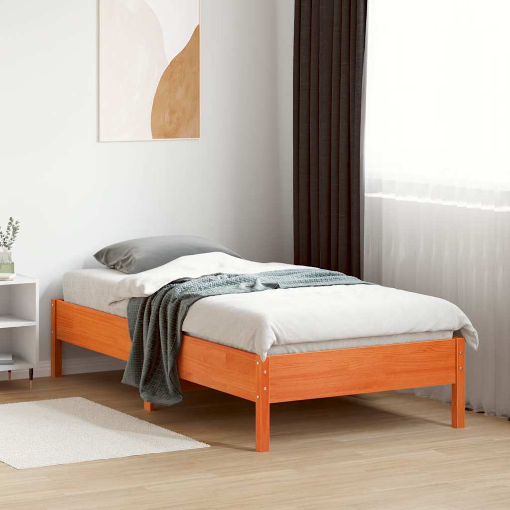 Cama sem colchão 75x190 cm madeira de pinho maciça castanho-mel