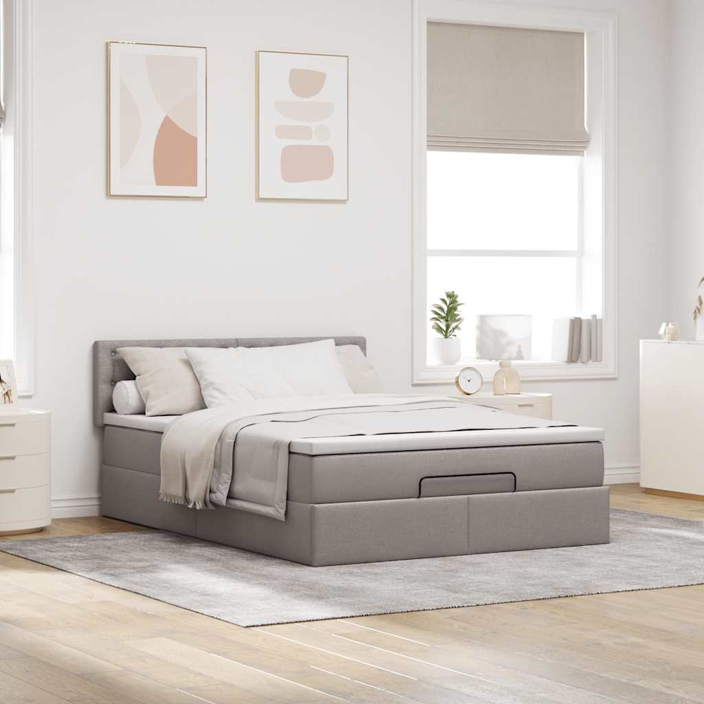 Cama otomana com colchão & leds 140x200 cm tecido cinza