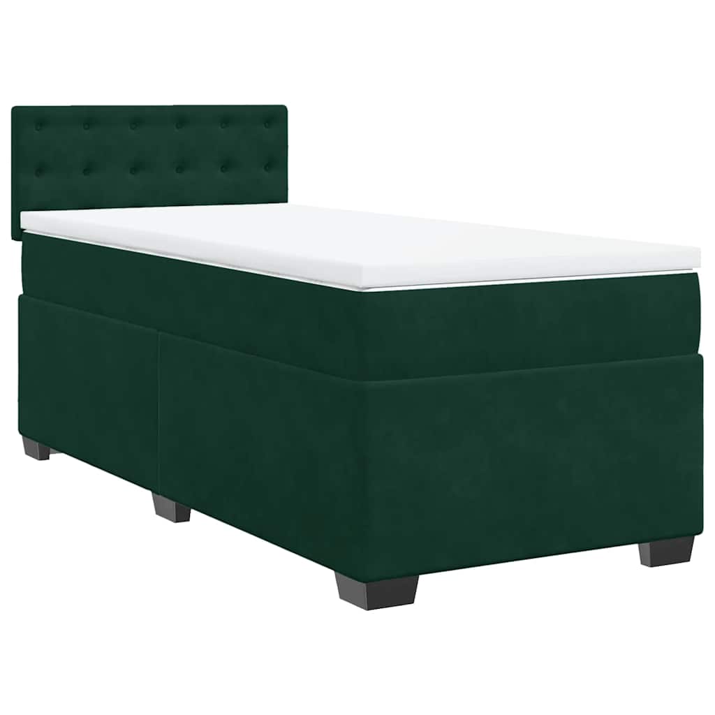 Cama com molas/colchão 90x200 cm veludo verde-escuro
