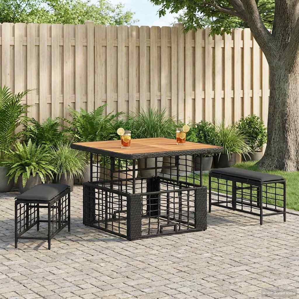 Conjunto de jantar para jardim 3 unid. preto e cinza