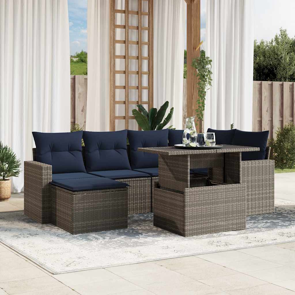 Conjunto de sofá de jardim com 7 peças e almofadas em rattan sintético cinza