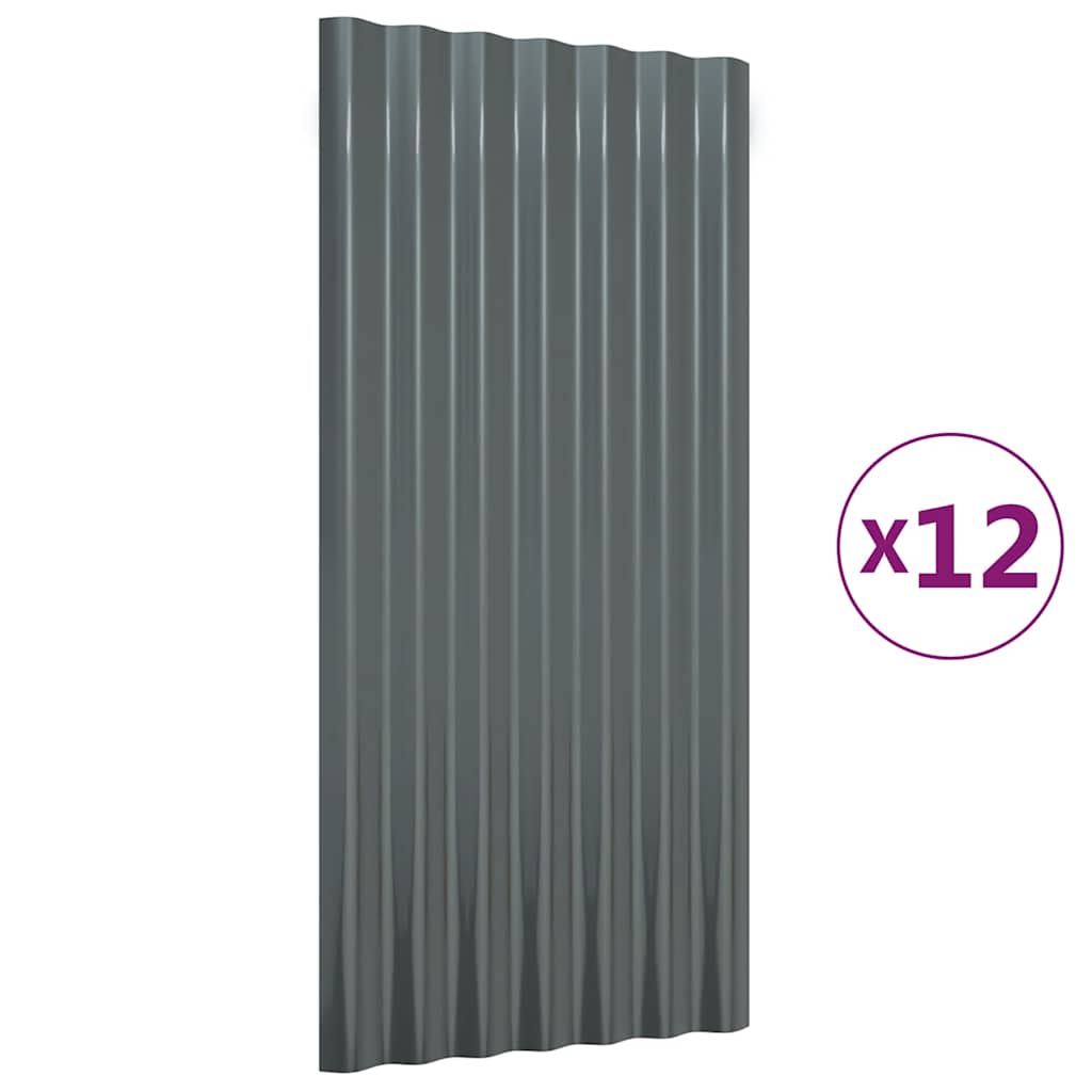 Painéis de telhado 12 pcs 80x36cm aço galvanizado antracite