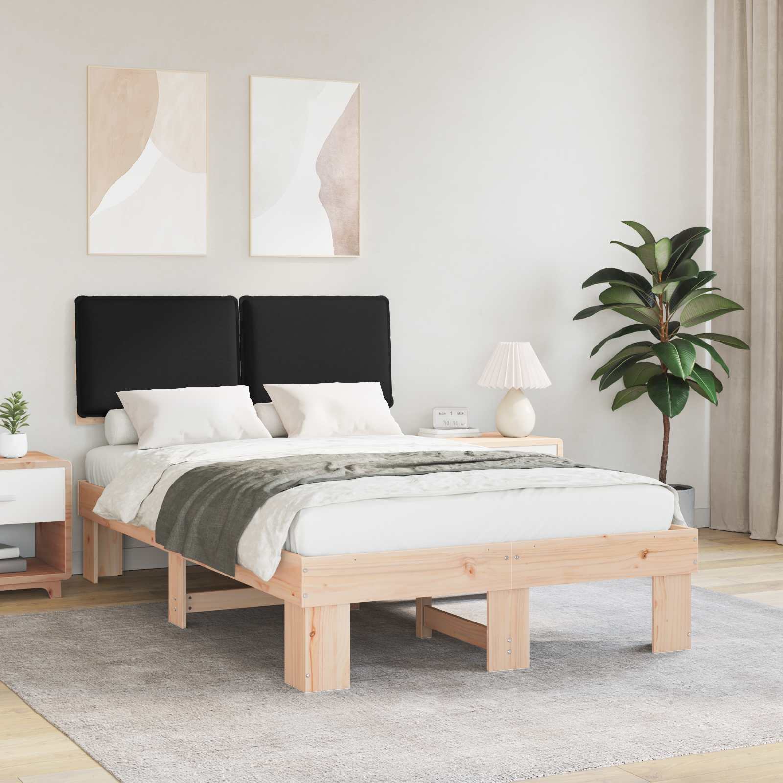Estrutura de cama com cabeceira estofada preto 120 x 190 cm
