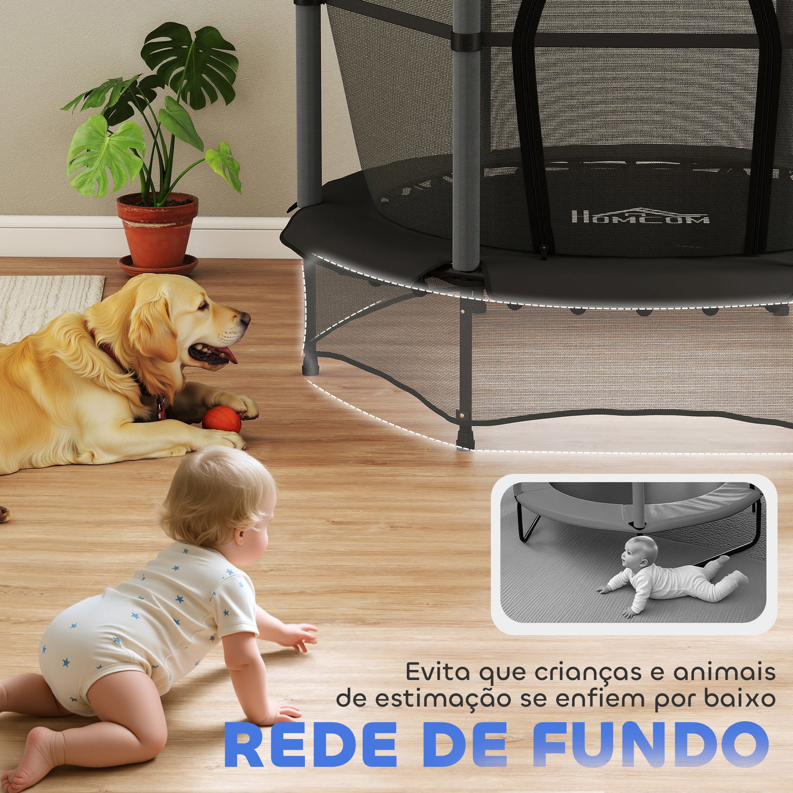 Trampolim para crianças com rede de segurança e estrutura de aço para interiores e exteriores carga 50kg ø140x190 cm preto