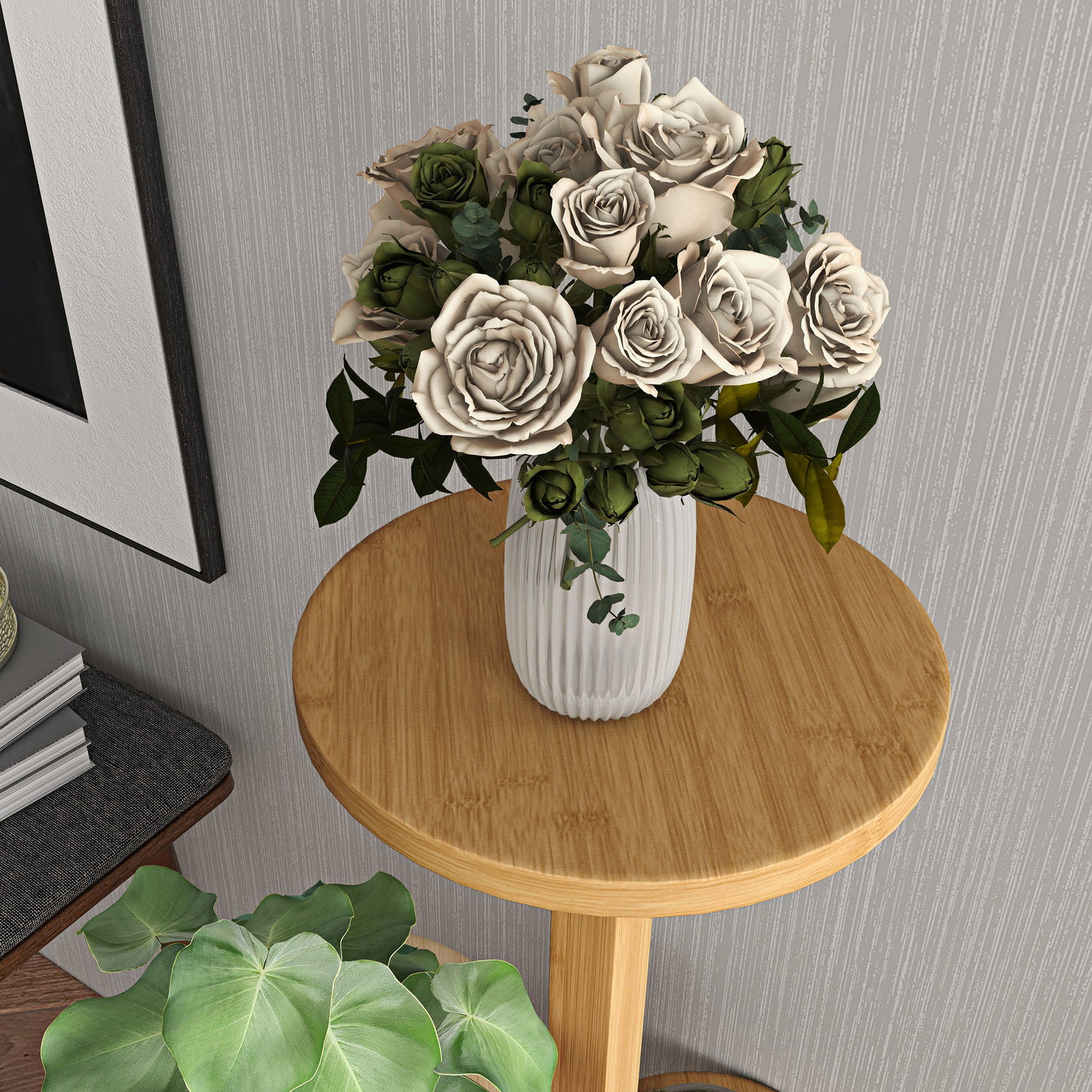 Suporte para plantas em bambu com rodas de 5 níveis estante redonda para plantas para cantos 33x33x90 cm madeira