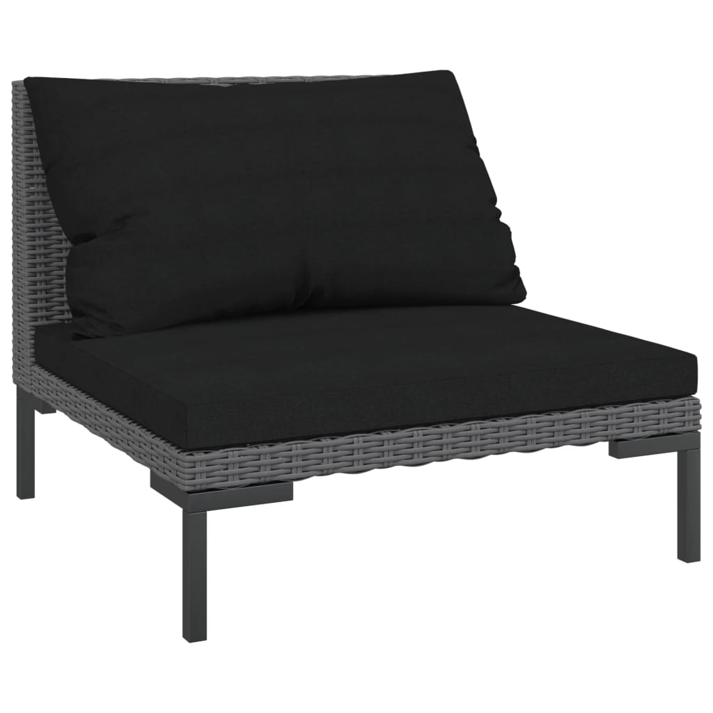 7 Pcs conj. lounge jardim c/ almofadões vime PE cinzento-escuro