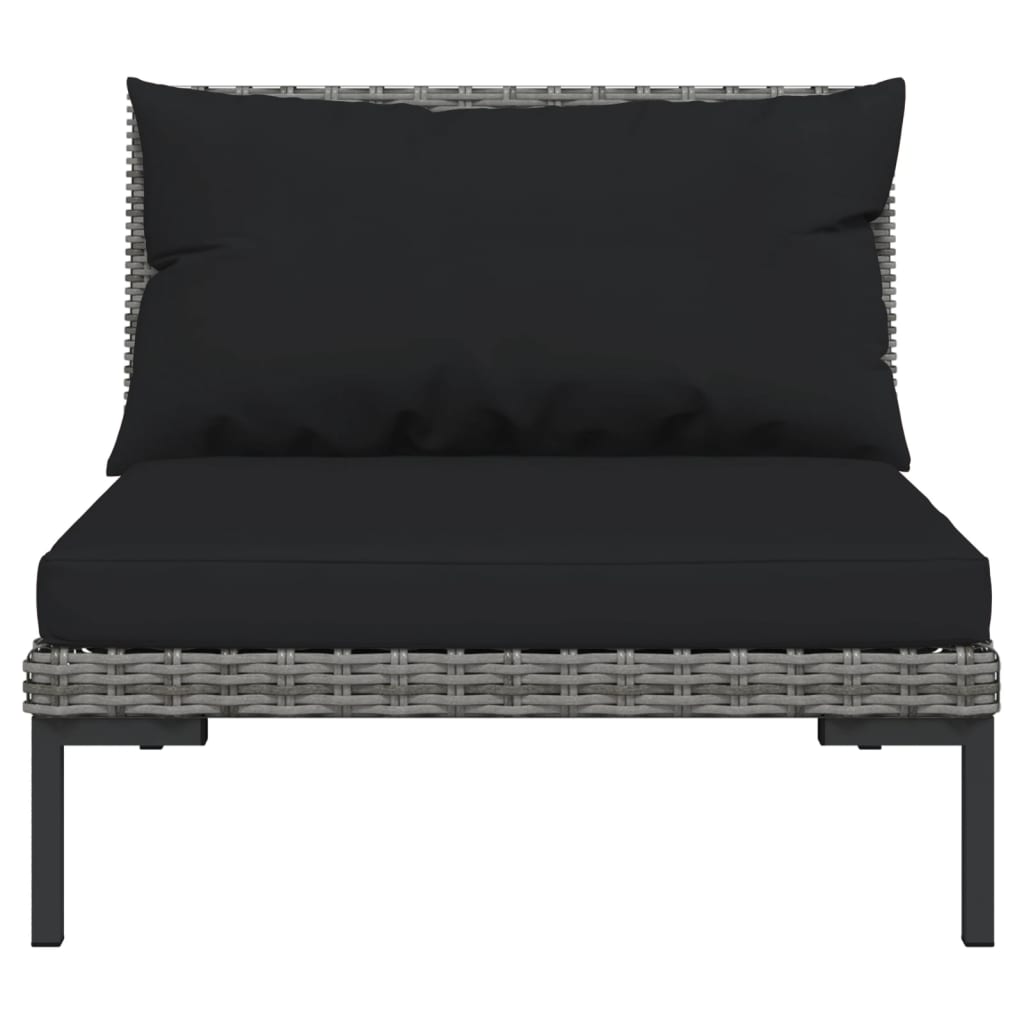 7 Pcs conj. lounge jardim c/ almofadões vime PE cinzento-escuro