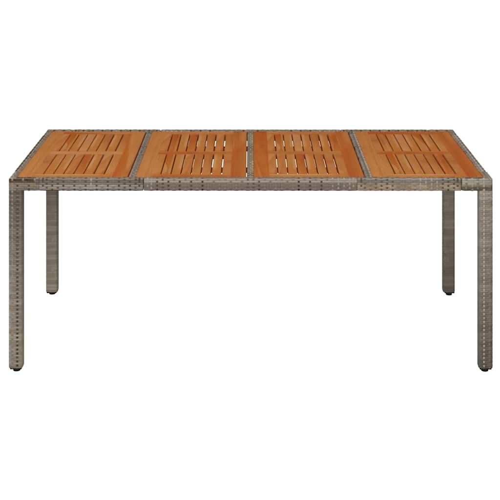 Mesa de jardim com tampo de madeira 190x90x75 cm vime PE cinza