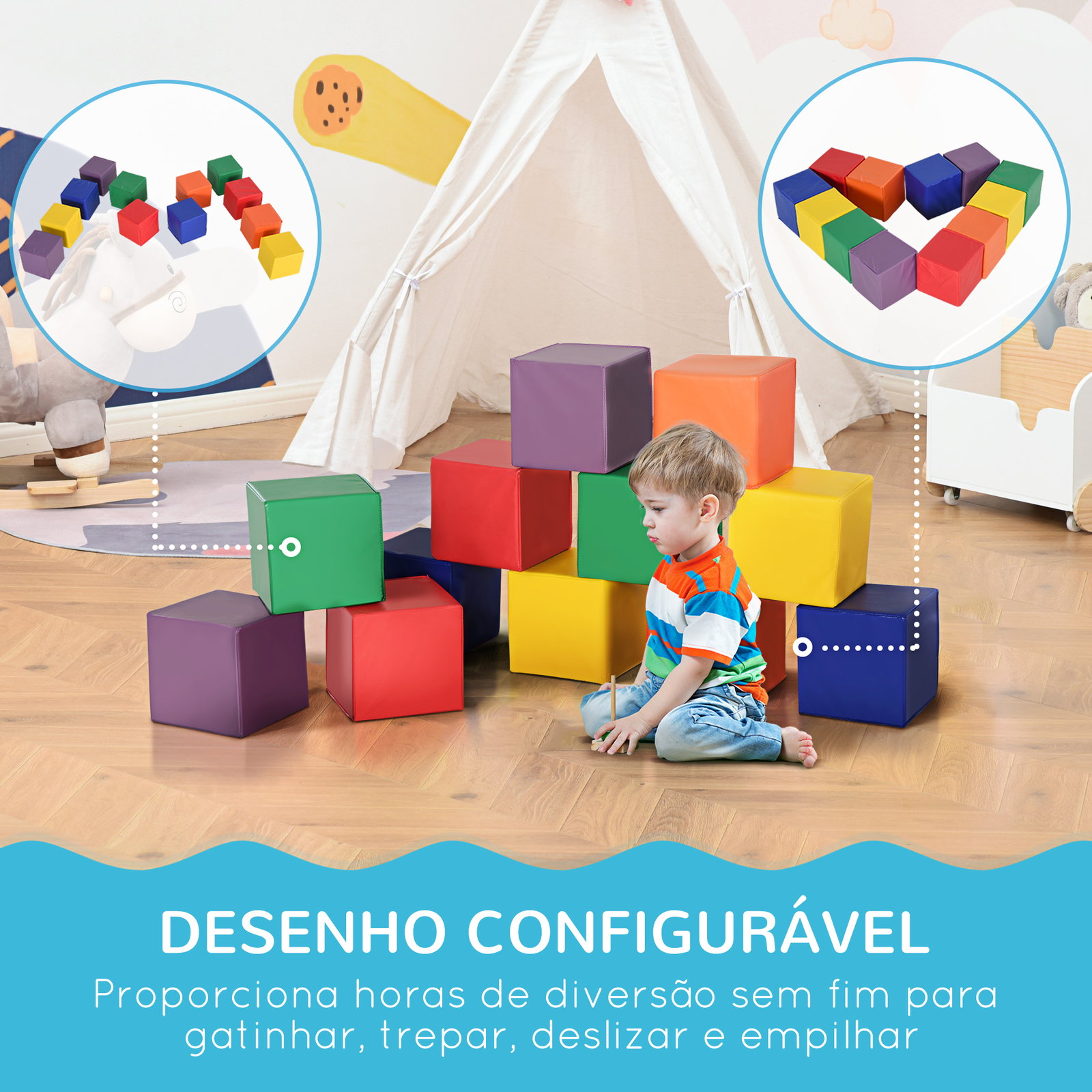 Conjunto de 12 blocos psicomotricidade para crianças blocos de construção brinquedo para aprendizagem multicor