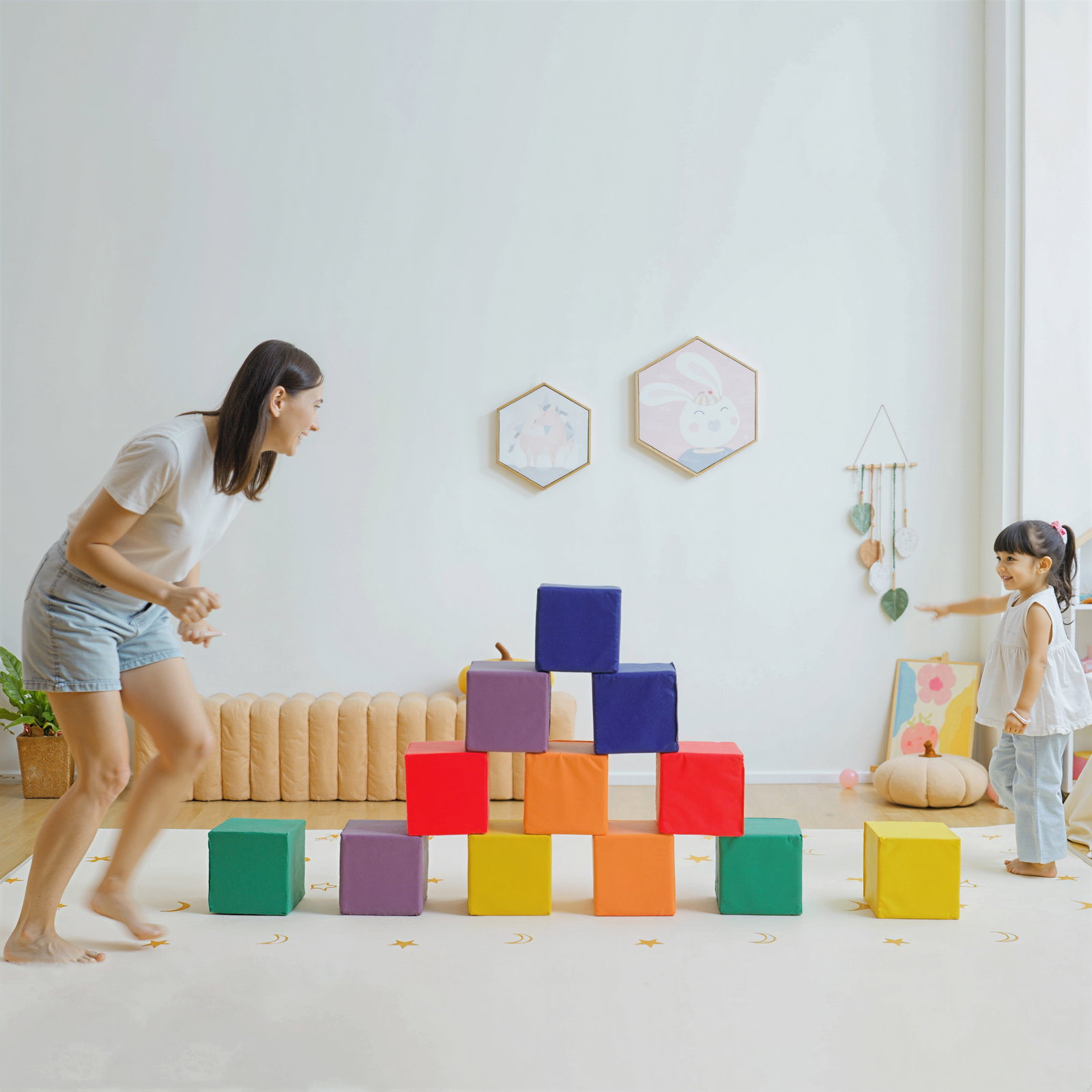 Conjunto de 12 blocos psicomotricidade para crianças blocos de construção brinquedo para aprendizagem multicor