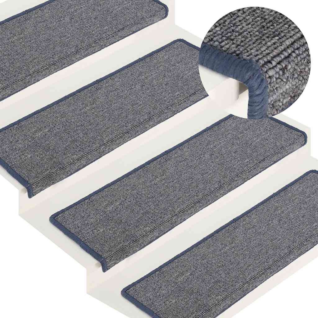 Tapetes de escada 30 peças 65x21x4 cm cinza claro e azul com borda retangular