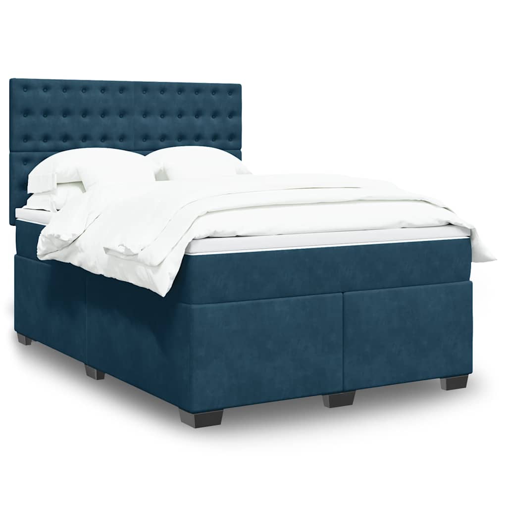 Cama boxspring com colchão 140x190 cm veludo azul