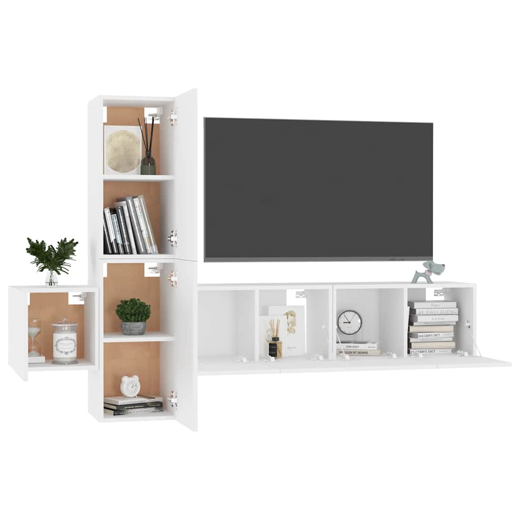 5 Pcs conjunto de móveis de TV derivados de madeira branco