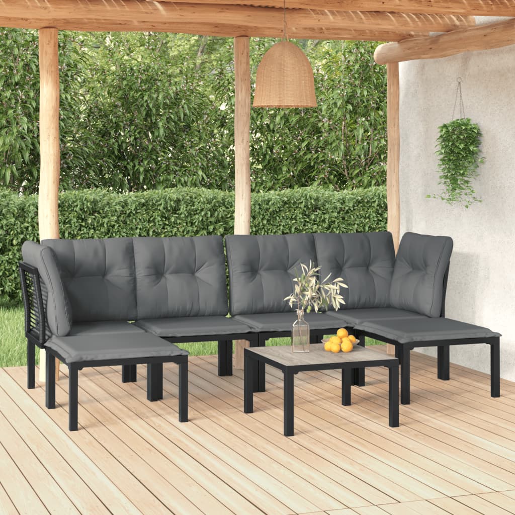 7 Pcs conjunto lounge de jardim vime PE preto e cinzento