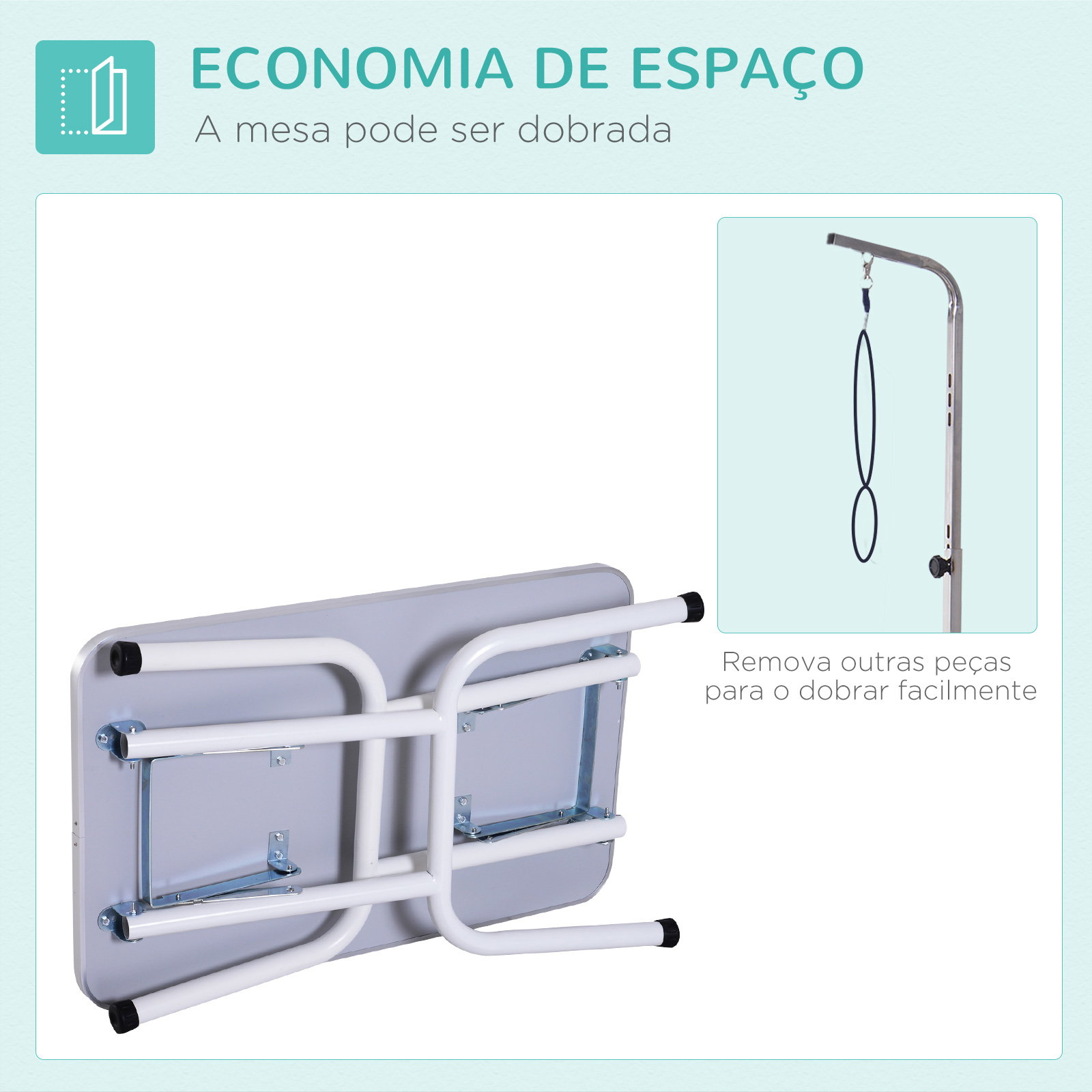 Mesa de tosquia para cães dobrável com braço ajustável entre 60-104 cm e bancada de borracha antiderrapante 81x48,5x80 cm azul