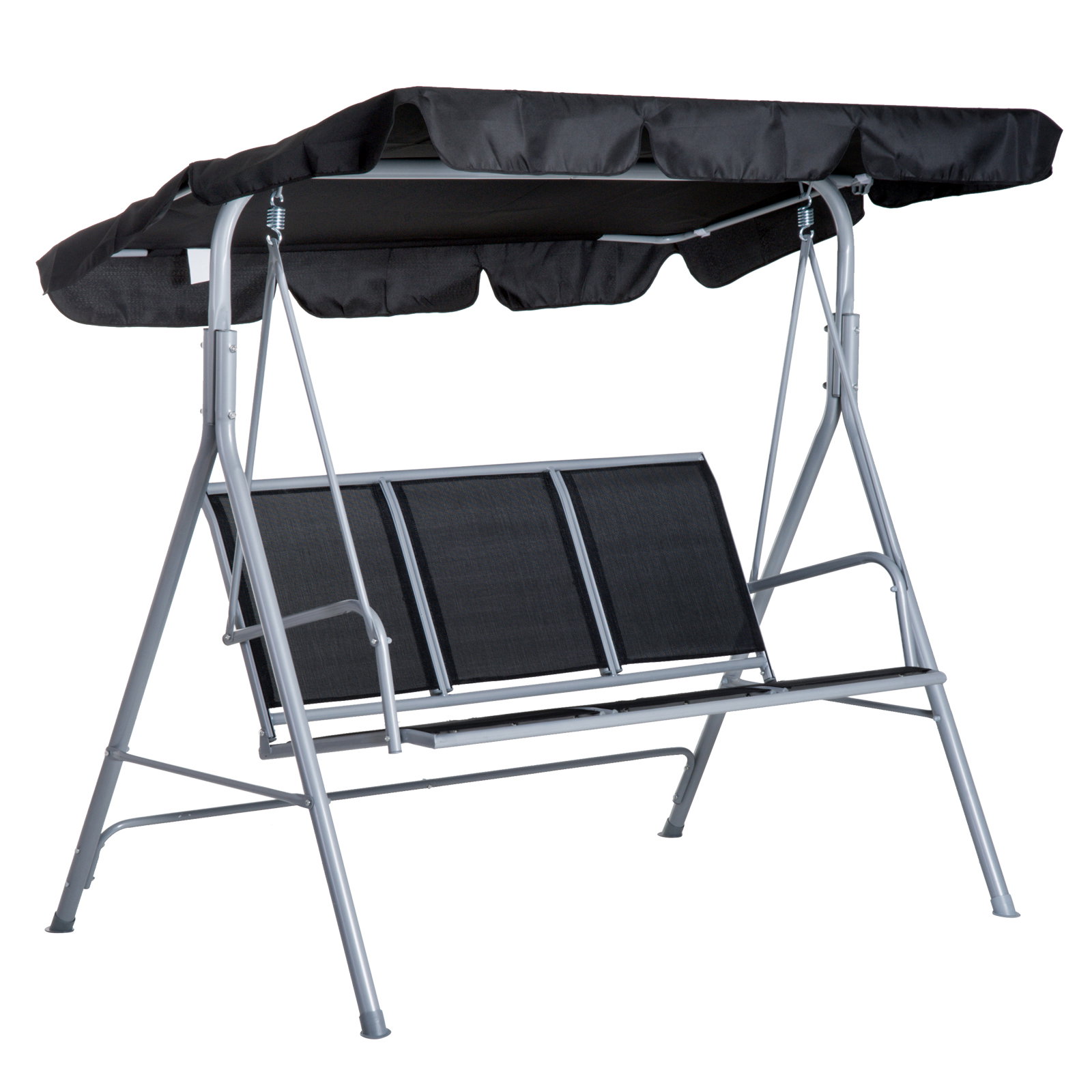 Baloiço de Jardim Exterior de 3 Lugares com Toldo Ajustável, Encosto Respirável e Estrutura Metálica para Terraço e Varanda, Sup