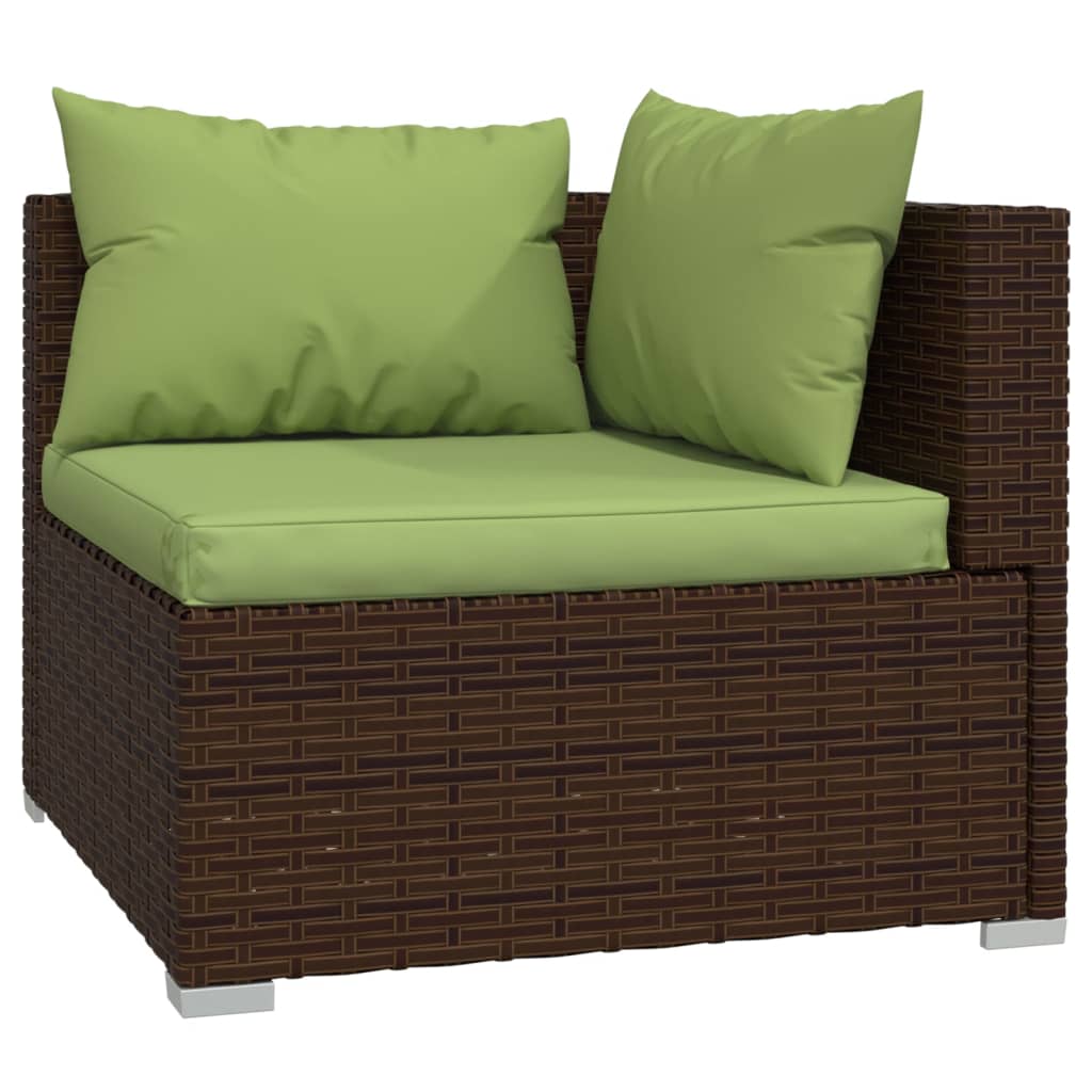 4 Pcs conjunto lounge jardim c/ almofadões vime PE castanho