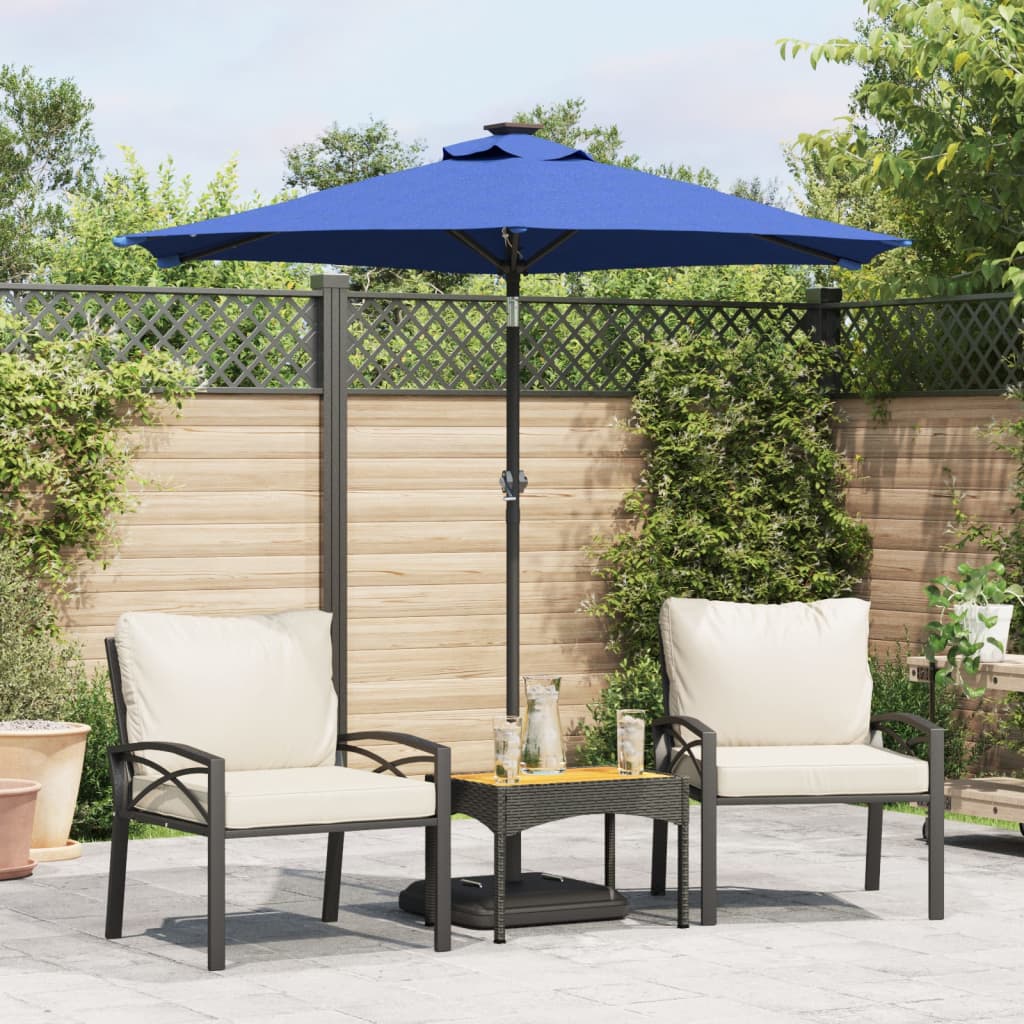 Guarda-sol jardim c/leds e poste aço 225x225x212 cm azul-ciano