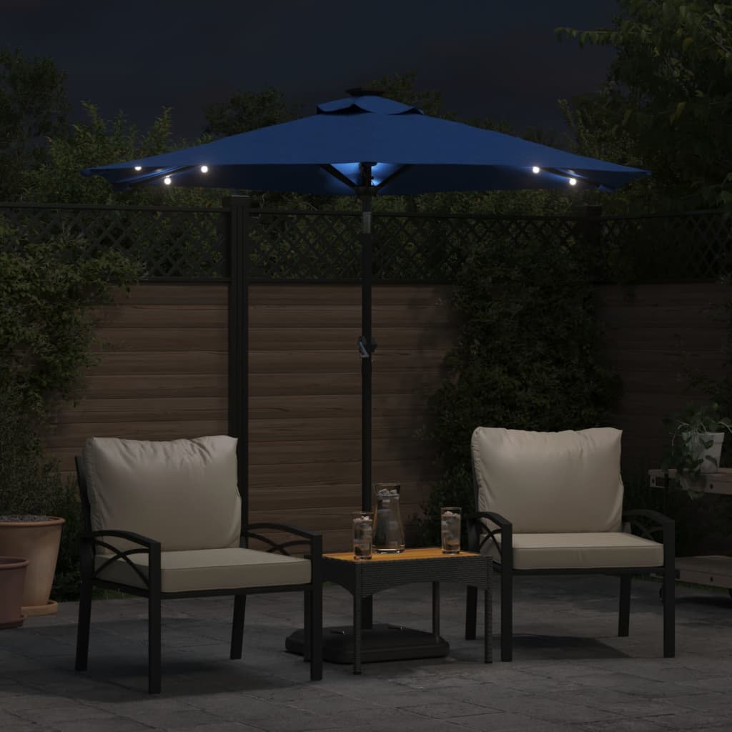 Guarda-sol jardim c/leds e poste aço 225x225x212 cm azul-ciano