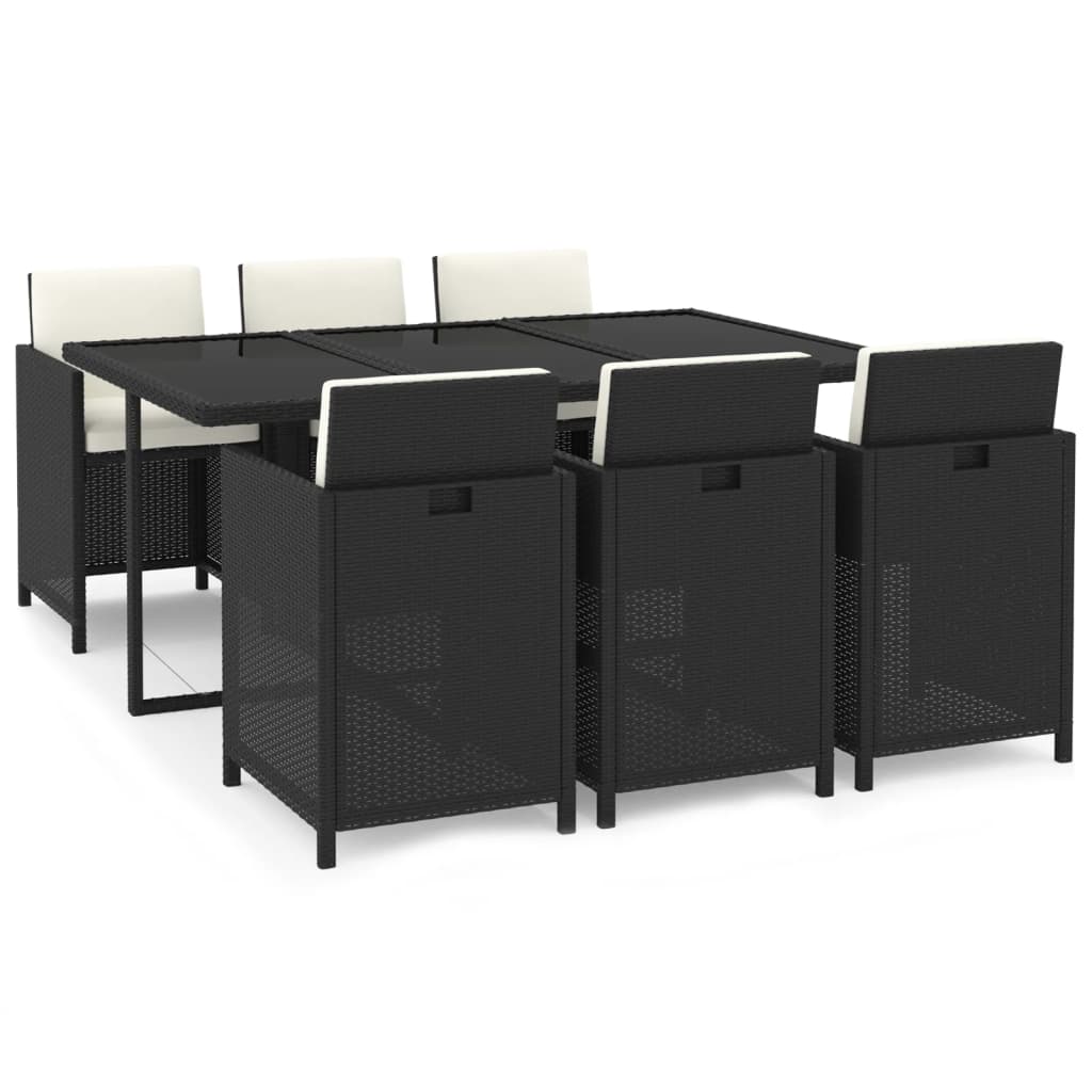7 Pcs conjunto de jantar p/ jardim c/ almofadões vime PE preto