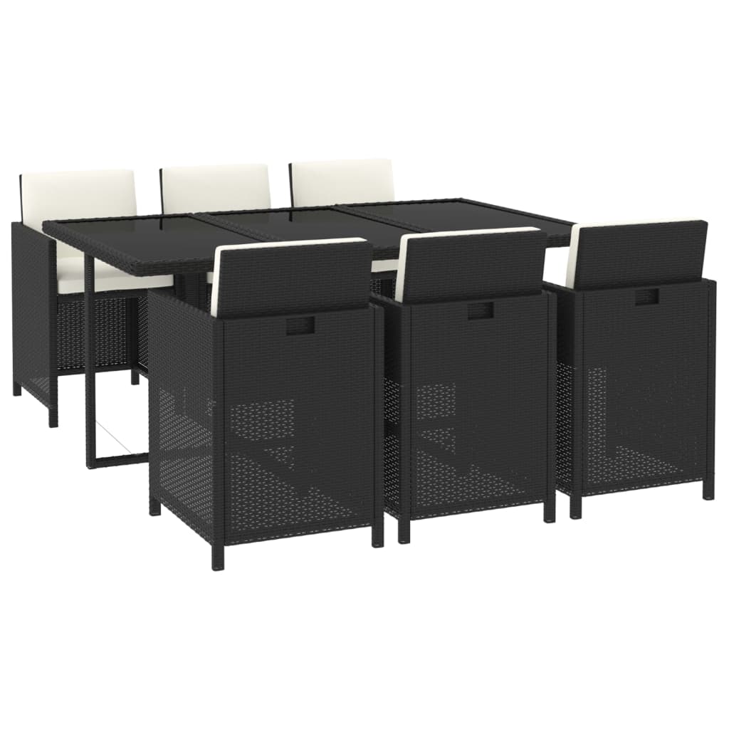7 Pcs conjunto de jantar p/ jardim c/ almofadões vime PE preto