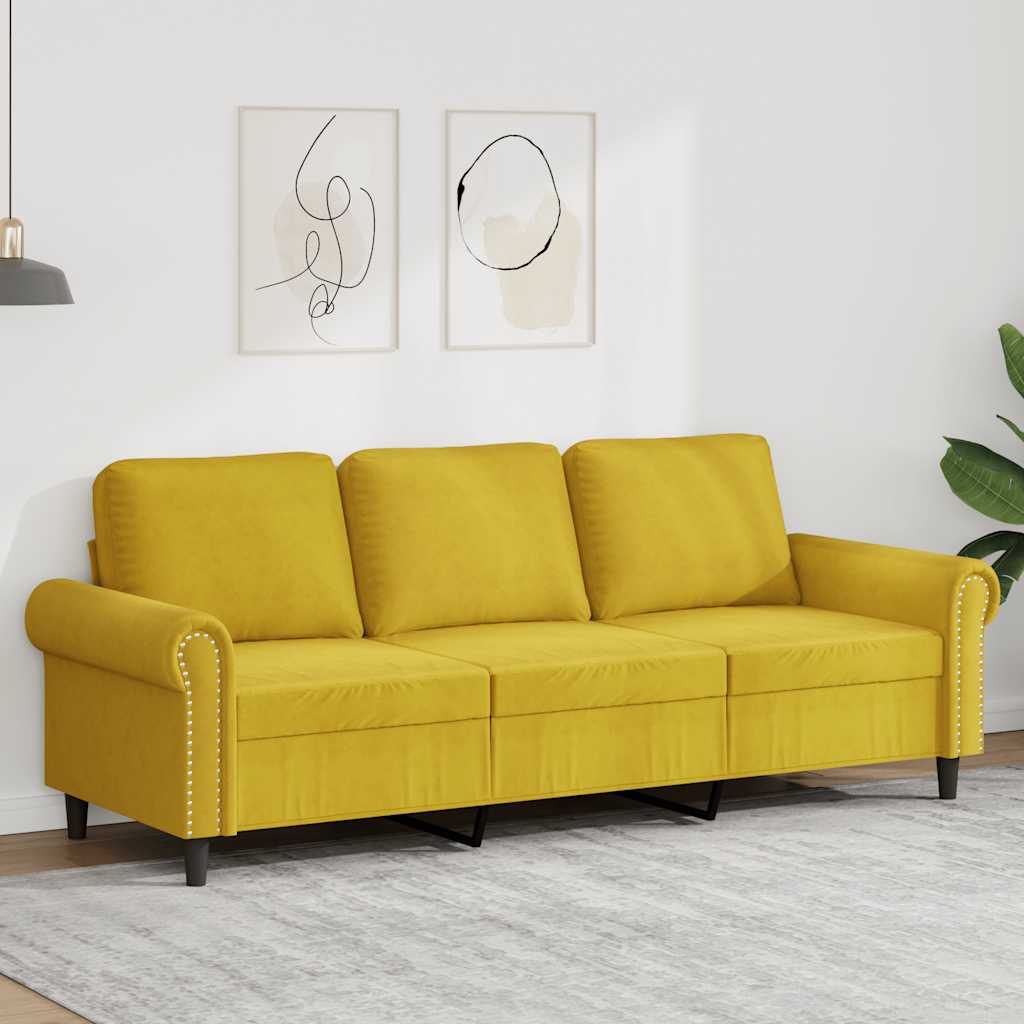Sofá de 3 lugares 180 cm veludo amarelo