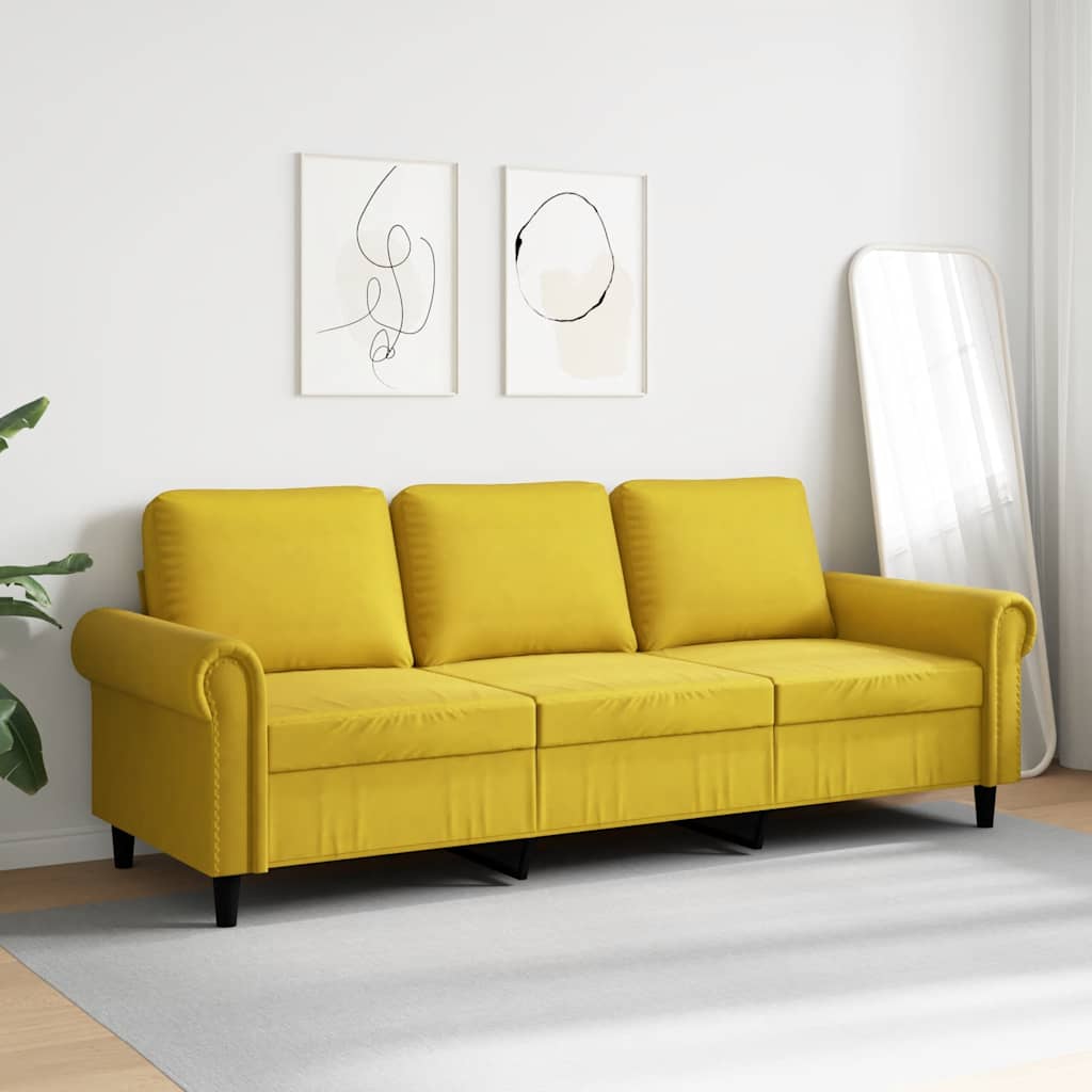Sofá de 3 lugares 180 cm veludo amarelo